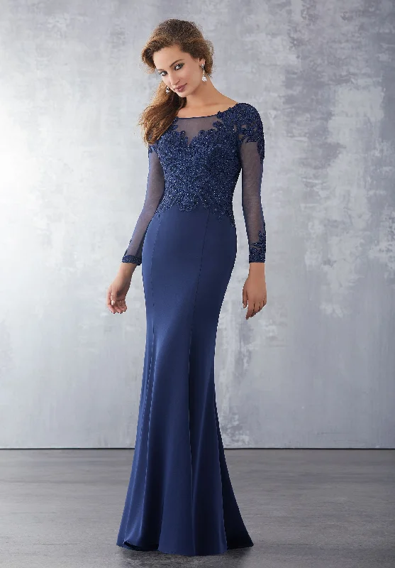 Formal Dress for Religious CeremoniesMGNY By Mori Lee - Long Sleeve Embroidered Trumpet Gown 71723