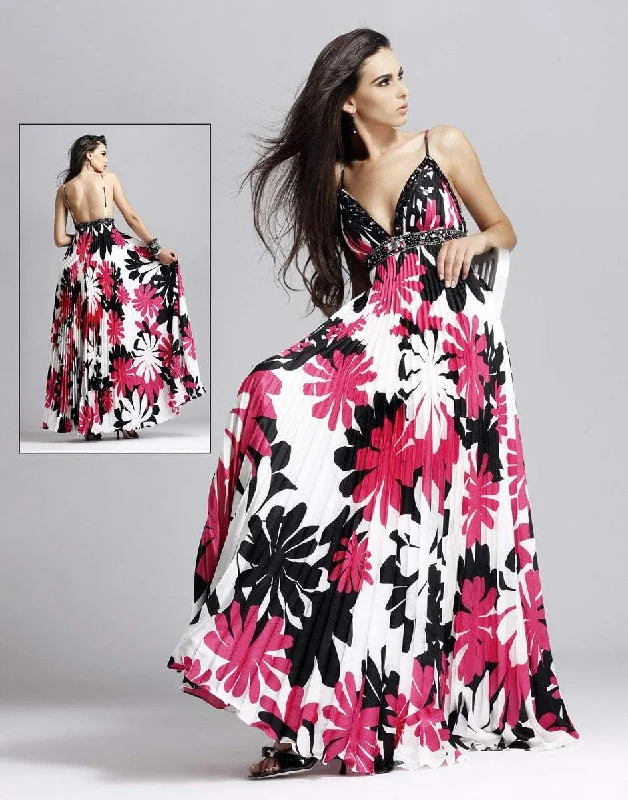 Formal Dress for Semi-Formal EventsBlush by Alexia Designs - Floral Print V-Neck A-Line Gown 9034SC