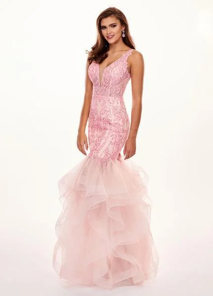 Formal Dress for Science AwardsRachel Allan 6465 - Illusion Plunging V Neck Ruffled Mermaid Gown