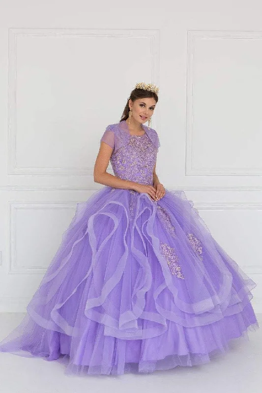 Formal Dress for Awards CeremoniesElizabeth K GL1557- Appliqued Illusion Bateau Ballgown With Bolero