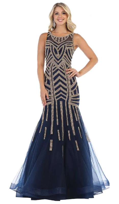 Formal Dress for Holiday PartiesMay Queen - RQ7646 Scoop Neck Trumpet Formal Gown