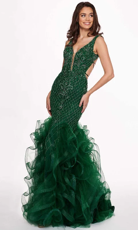 Formal Dress for Formal Day EventsRachel Allan 6420 - Ruffled Plunging V Neck Mermaid Gown