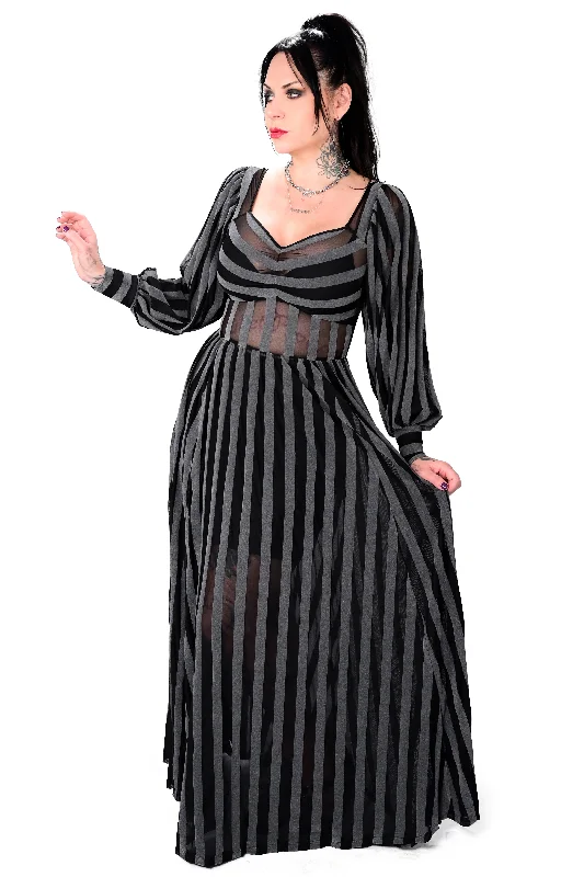 ELEGANT Formal Dress DesignsVictoria Striped Mesh Gown - Dark Grey