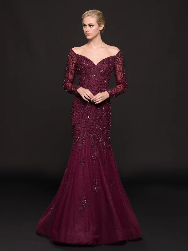 Formal Dress for Science AwardsMarsoni by Colors - M211 Off Shoulder Long Sleeve Trumpet Gown