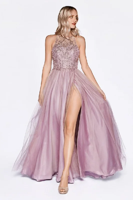 Formal Dress for Urban ThemesCinderella Divine - CD0145SC Bead Embellished Halter A-Line Gown