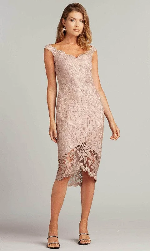 Formal Dress for Corporate AwardsTadashi Shoji 3K20118M - Lace Embroidered Off-shoulder Formal Dress