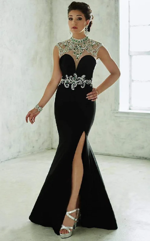 Formal Dress for Cocktail PartiesTiffany Designs - 46039SC Illusion High Neck High Slit Gown