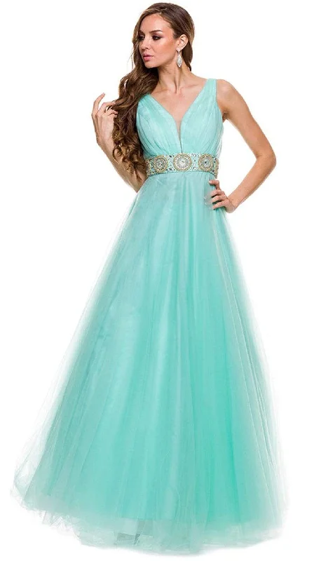 Women's Formal Dress OptionsNox Anabel - Sleeveless Ruched Embellished A-Line Long Gown 3134SC