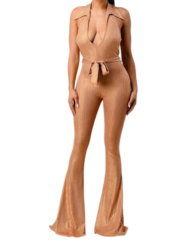 women's checkered pantsLurex Rib Deep V-Line Disco Jumpsuit In Gold