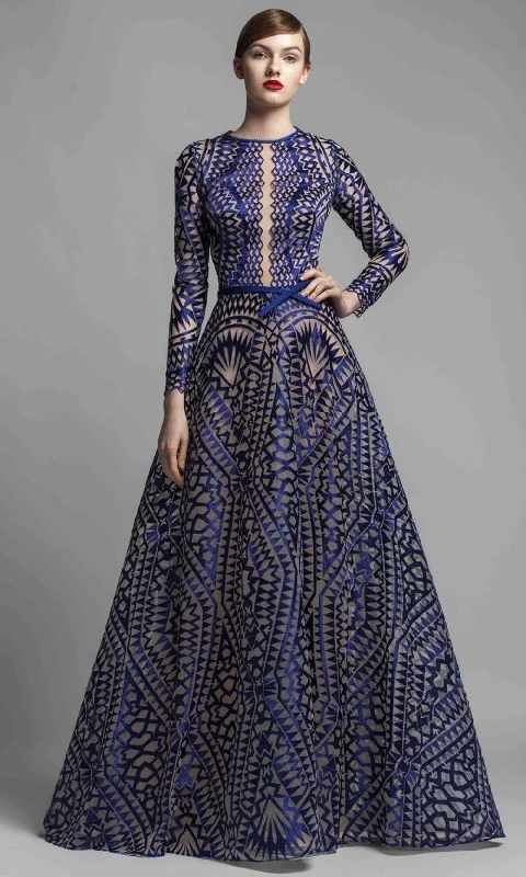 Formal Dress for Civil CeremoniesBeside Couture by Gemy - BC 1377 Long Sleeve Geo Embroidery Gown