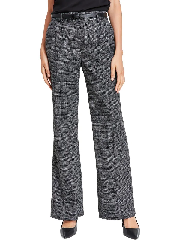 women's ankle-length pantsWomens Pleated Glen Plaid Wide Leg Pants