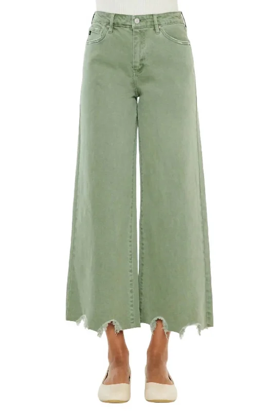 women's tall pantsHigh Rise Cropped Wide Leg Jean In Olive