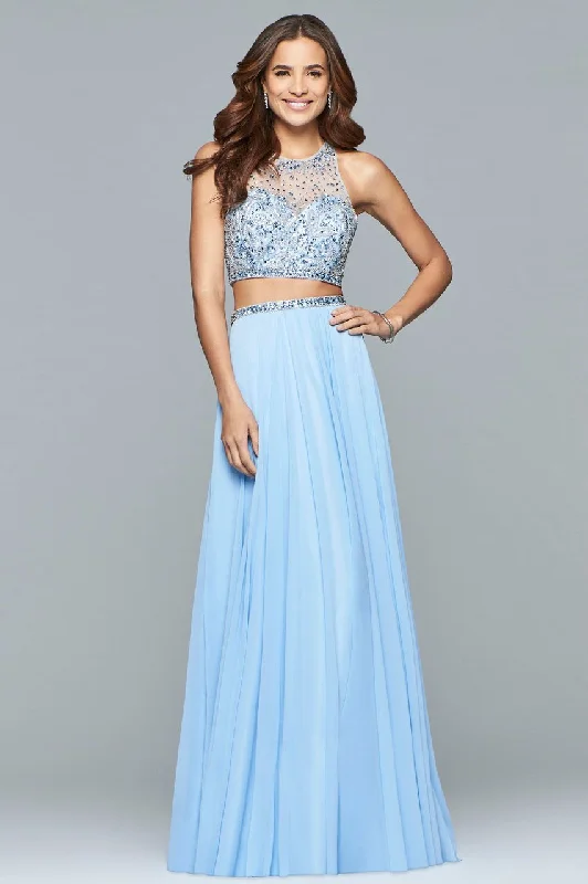 Affordable Formal Dress OptionsFaviana - s10061SC Illusion High Halter Two Piece Gown