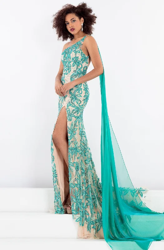 Formal Dress for Humanitarian AwardsRachel Allan Prima Donna 5045 - Asymmetrical Floral Gown with Slit