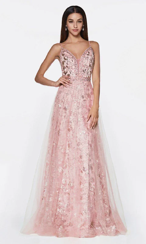 Formal Dress for Grammy AwardsCinderella Divine - KC888SC Sleeveless Embroidered Long Gown