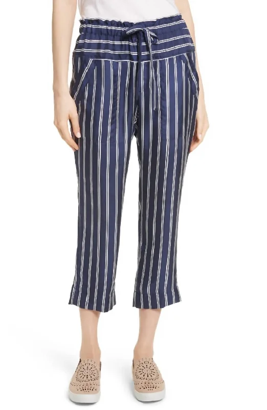 women's fall pantsAddiena Silk Striped Capri Pants In Navy/white