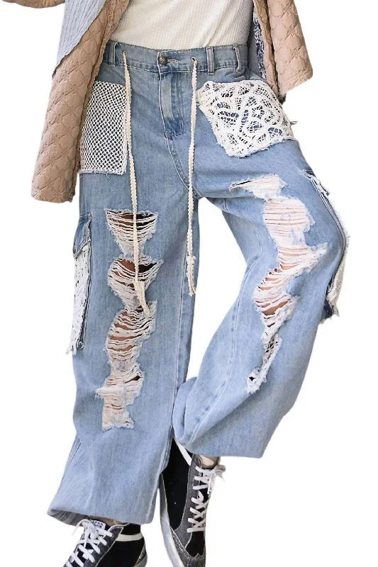 women's wool pantsJogger With Crochet Pants In Denim