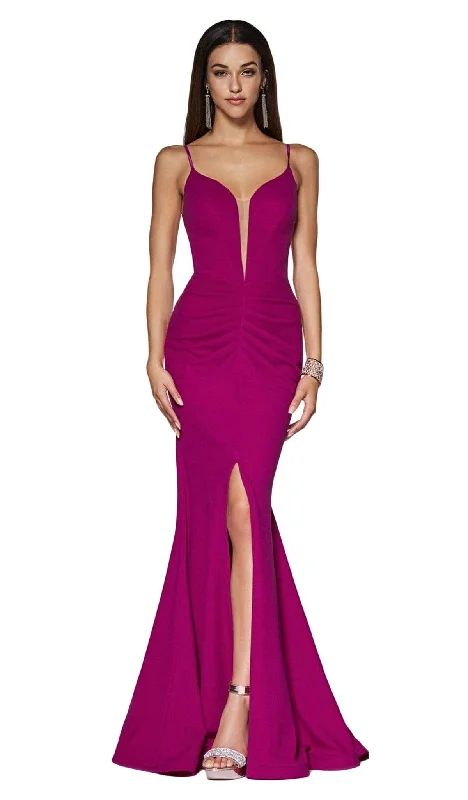 Men's Formal Dress CodesCinderella Divine - CF329 Plunging Bodice Front Slit Mermaid Gown