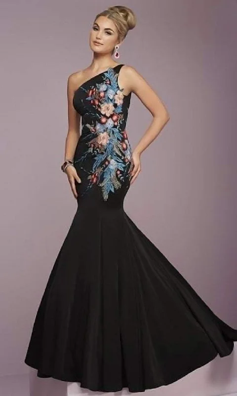 Formal Dress for Cruise Ship EventsTiffany Designs - 46110SC Appliqued Asymmetric Trumpet Gown