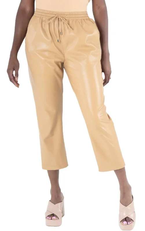 women's low-slung pantsJoy Faux Leather Jogger In Lark Camel