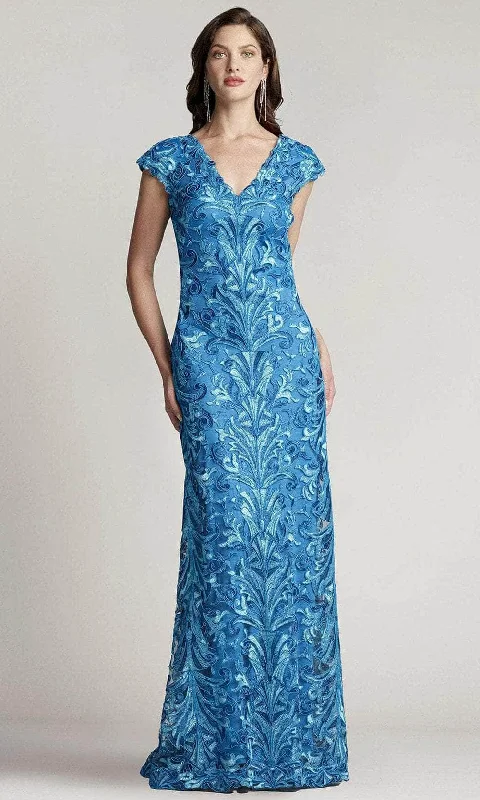 Formal Dress for Charity AwardsTadashi Shoji BUE1191LZ - Embroidered Deep V-Neck Long Gown