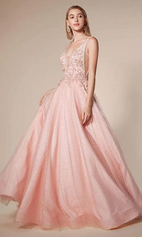 Formal Dress for Runway ShowsAndrea and Leo - A0696 Beaded Lace Deep V-Neck Ballgown