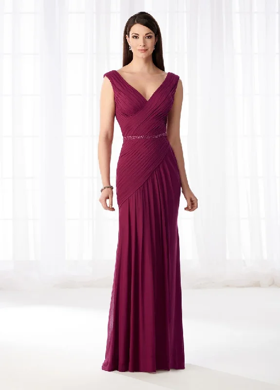 Formal Dress for Day WeddingsMon Cheri - 218603 Pleated V-Nec Embellished Sheath Gown