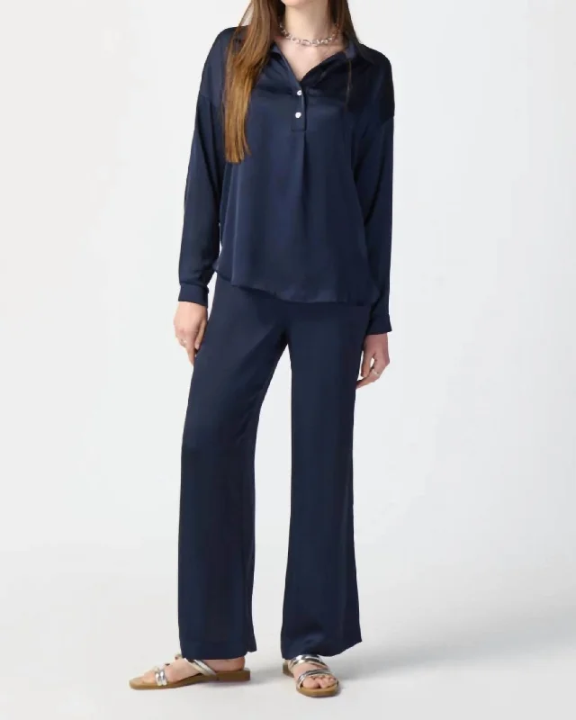 women's jogger pantsWide Leg Pull On Pants Style In Midnight Blue