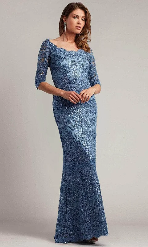 Formal Dress for Art GalleriesTadashi Shoji BMN18236L - Lace Off-Shoulder Long Gown