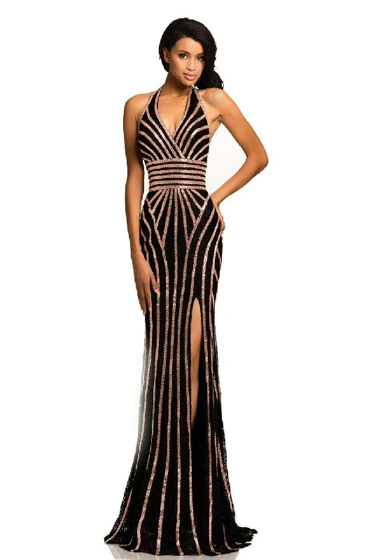 Formal Dress for Horse RacesJohnathan Kayne - Sparkly Geometric Stripe Lace Gown 8016SC