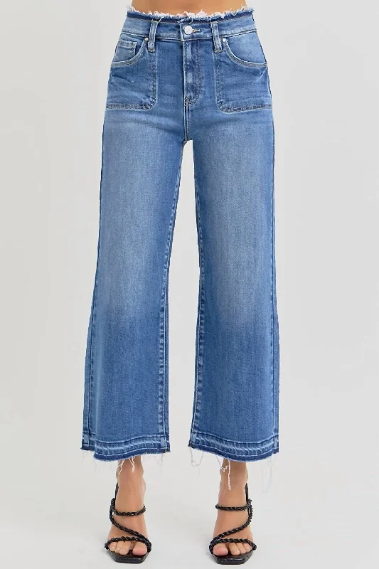 women's short pantsHigh Rise Crop Wide Jeans In Blue