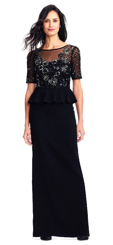 Formal Dress for Museum GalasAdrianna Papell - Short Sleeves Sheer Beaded Peplum Gown AP1E202890SC