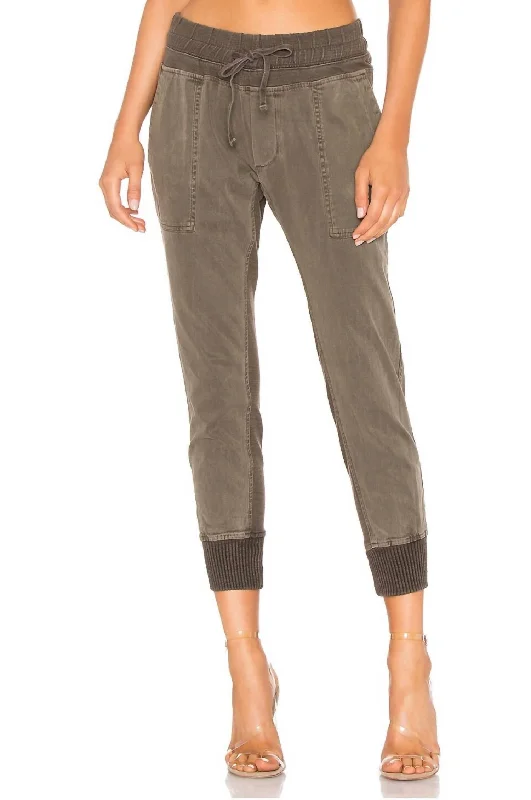 women's silk pantsMixed Media Pant In Army Green