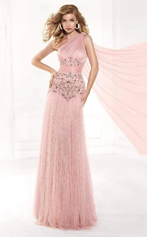 Formal Dress for Awards CeremoniesTarik Ediz - MTE92384SC Ruched Illusion Asymmetrical Embroidered Gown