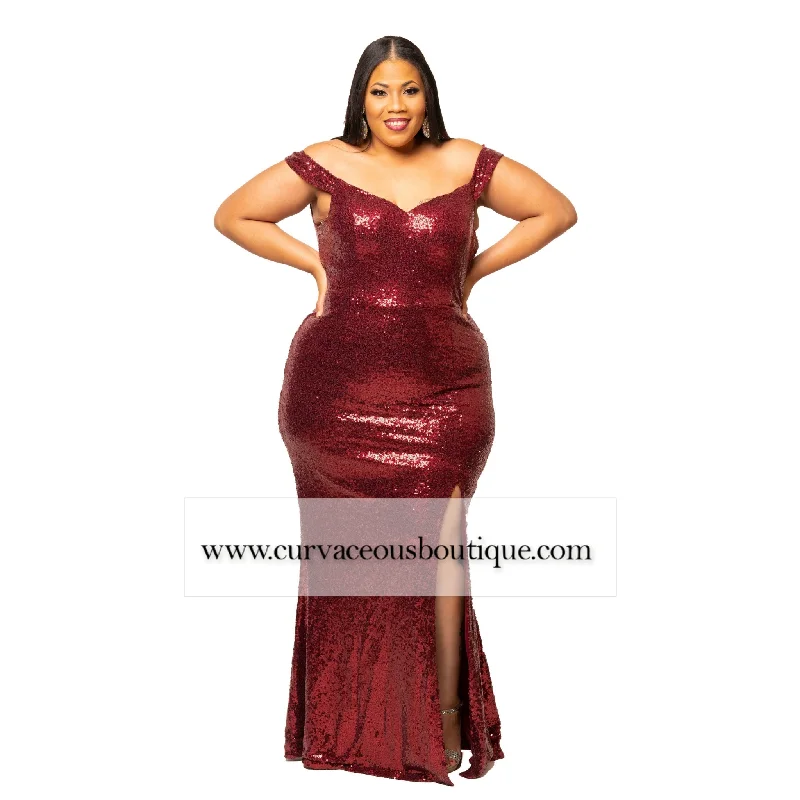 Formal Dress for Modeling AuditionsBurgundy Joseline Sequin Gown