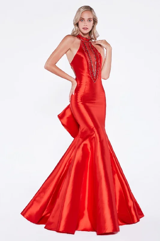 Formal Dress for Destination WeddingsCinderella Divine - 72046 High Halter Fitted Mermaid Gown