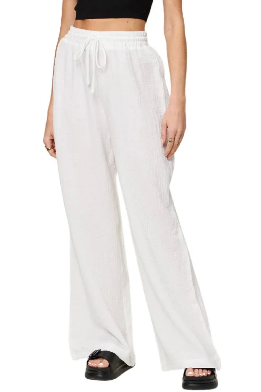 women's capri pantsWide Leg Drawstring Pants In White