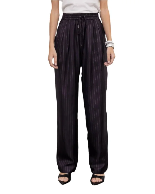 women's high-slung pantsTwill Slouch Pinstripe Pants In Black