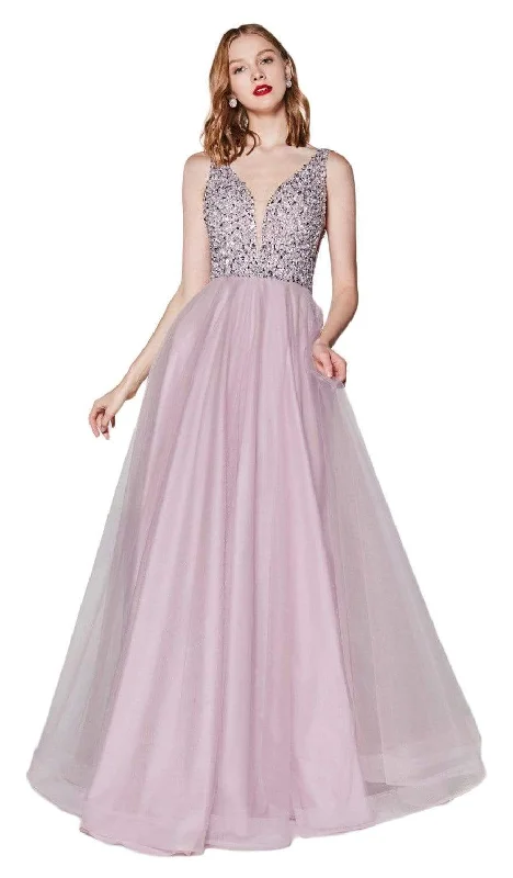 Formal Dress for Formal Day EventsCinderella Divine - U103 Beaded Plunging V-Neck A-Line Gown