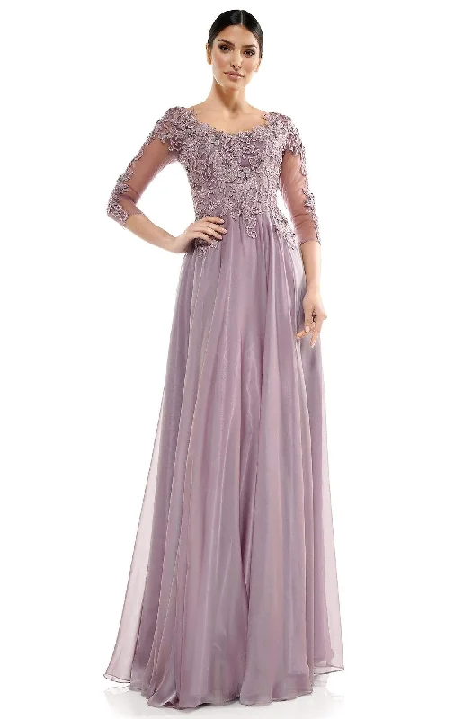 Formal Dress for Polo MatchesMarsoni by Colors - M281 Embroidered V-Neck With Sheer Long Gown