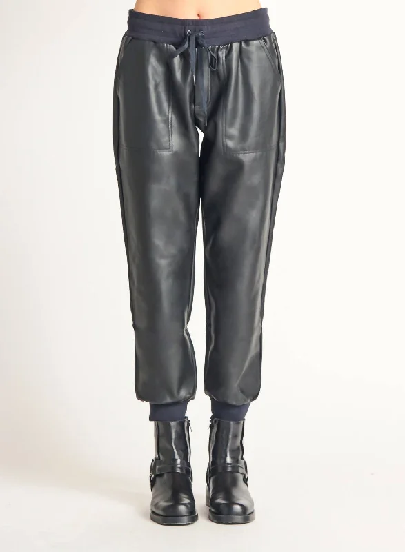 women's reversible pantsFaux Leather Jogger In Black