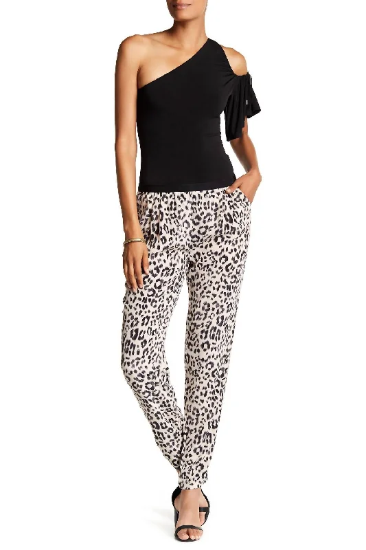 women's slim-fit pantsSalma Animal Print Silk Joggers In Cream/black