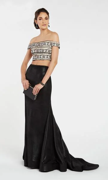 ELEGANT Formal Dress DesignsAlyce Paris - Two Piece Off-Shoulder Suede Gown 60506SC