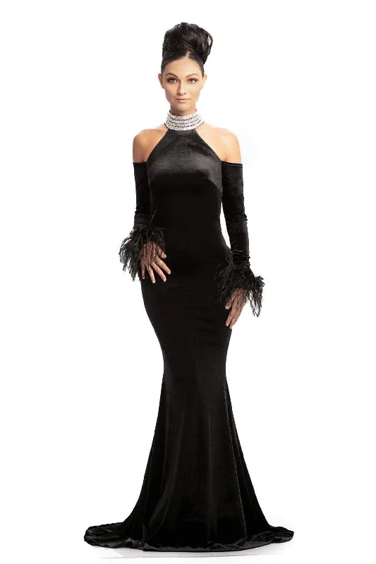 Formal Dress for Eco-Conscious EventsJohnathan Kayne - Crystal Ornate Neckline Velvet Gown 9015SC