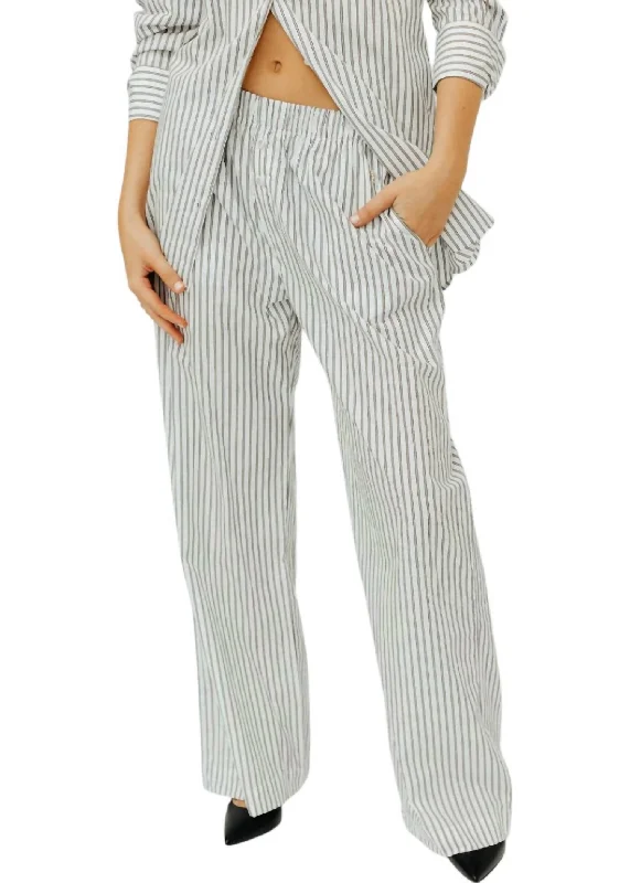 women's polyester pantsPoplin Lounge Pants In Black/white Stripe