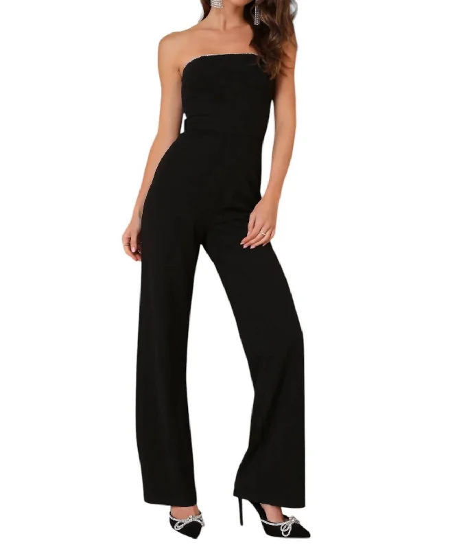 women's high-slung pantsStrapless Jumpsuit In Black