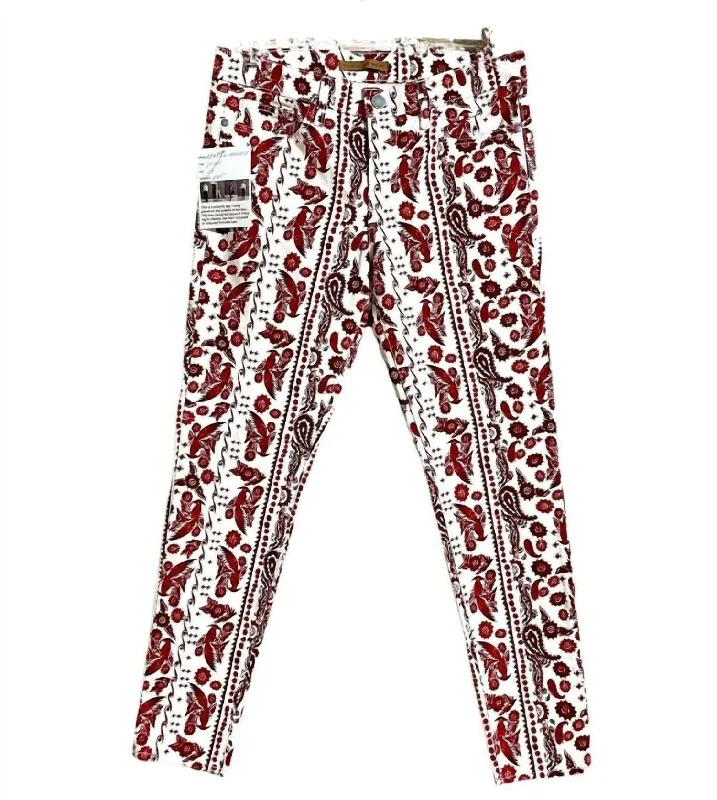 women's petite pantsWomen's Bleecker Bird Print Skinny Jeans In Red, White