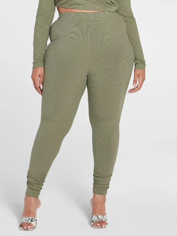 Jade Ribbed Knit High Waist Ruched Leggings