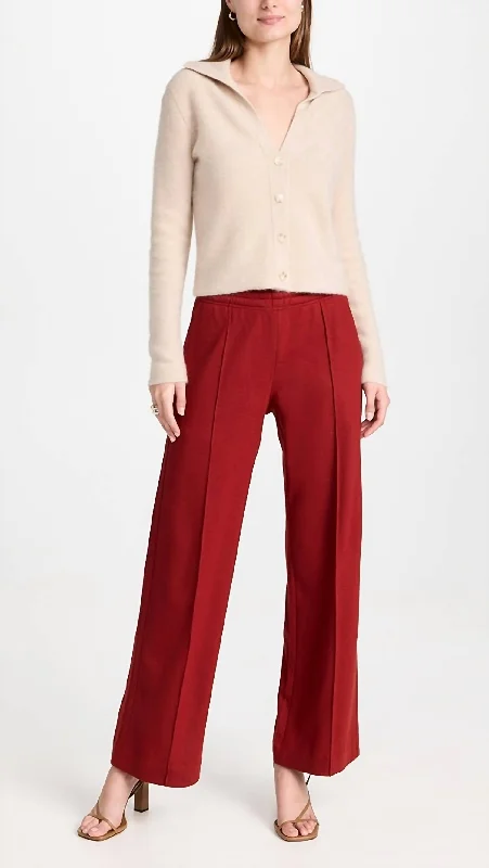 women's ankle-length pantsFine Knit Wide Leg Pants In Scarlet Red