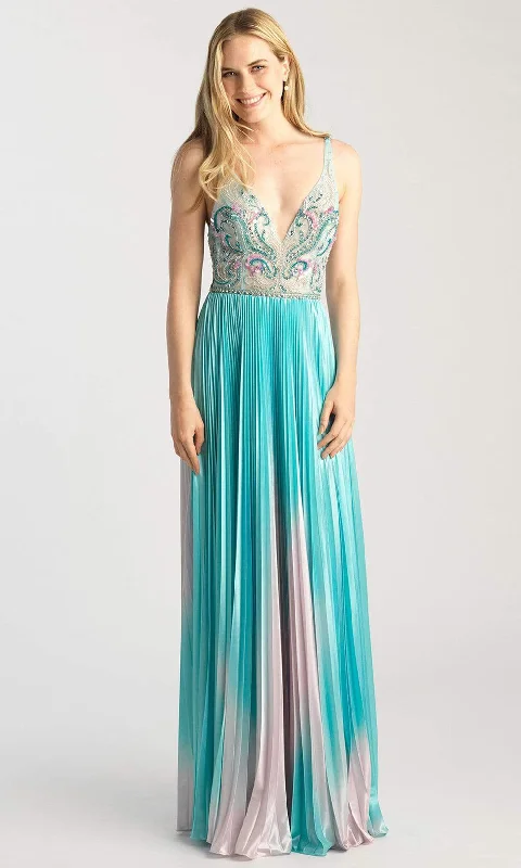 Formal Dress for Sailing RegattasMadison James - 20-396SC Plunging Neck Ombre Pleated Gown